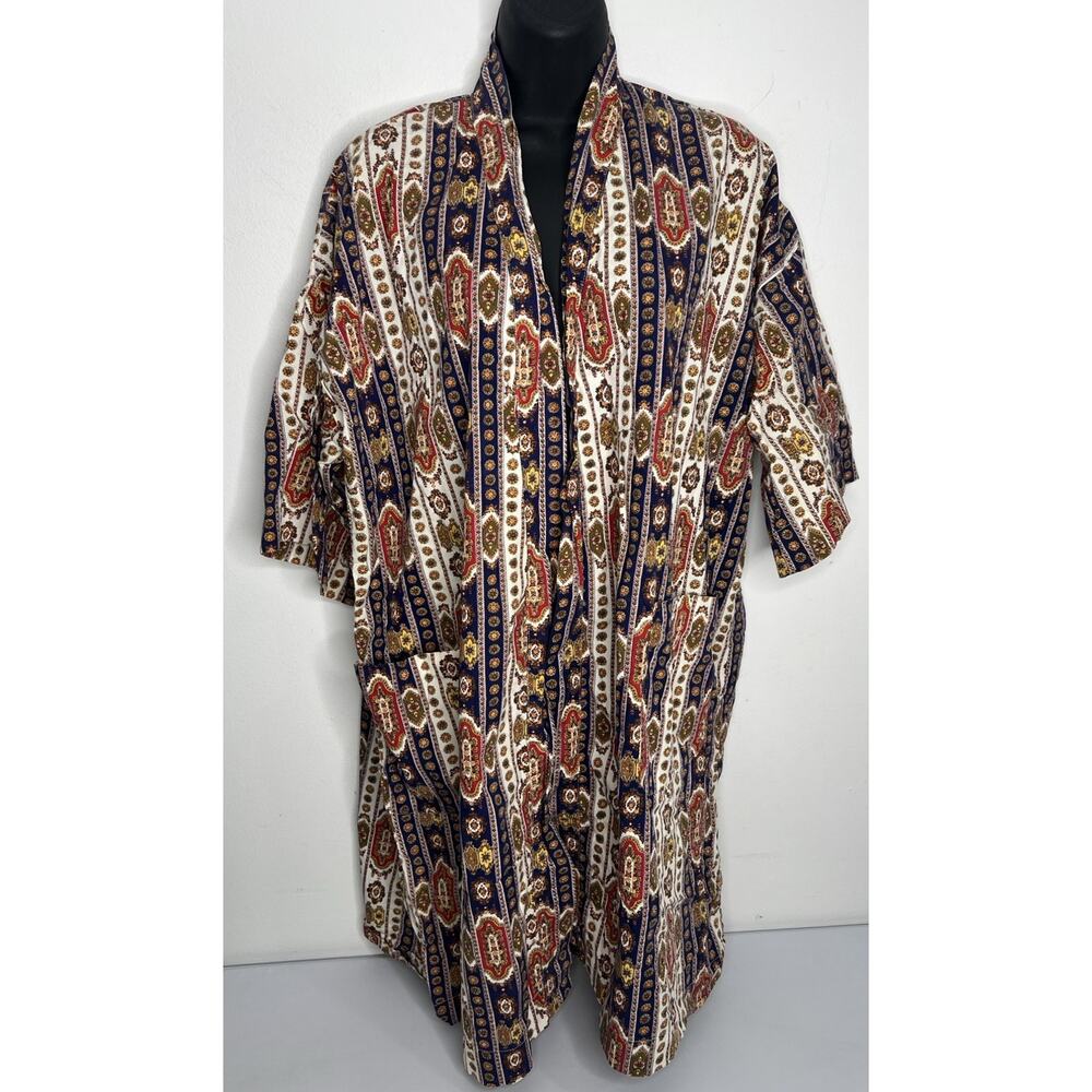 Vintage 1970’s Retro Patterned Floral Multicolor Bronzini Short Sleeve Robe OS